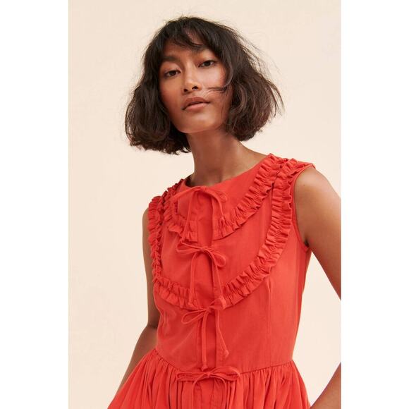 NWT Naya Rea Cherry Red Bow Tie Cottagecore Via Midi Dress $350 MSRP - Picture 3 of 11